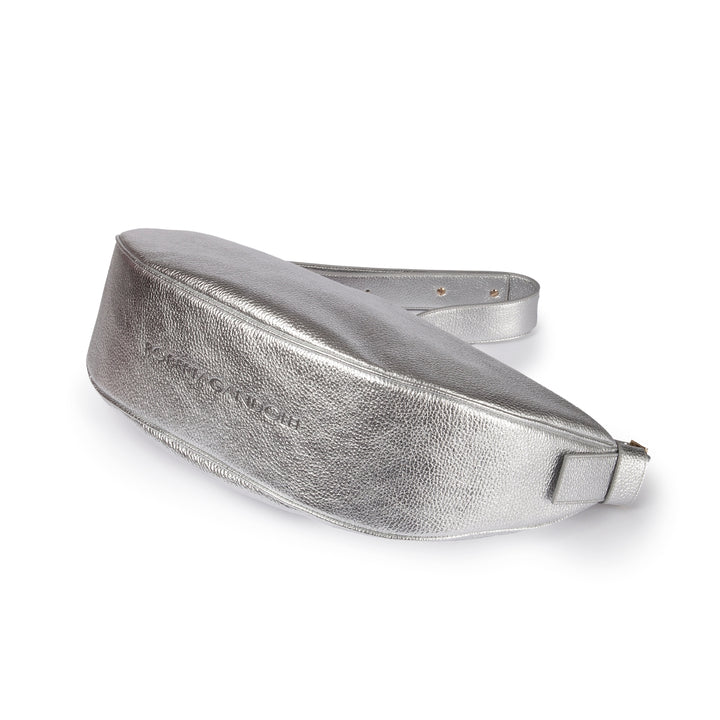 Micol Banana cross body in hammered metal calfskin with adjustable shoulder strap