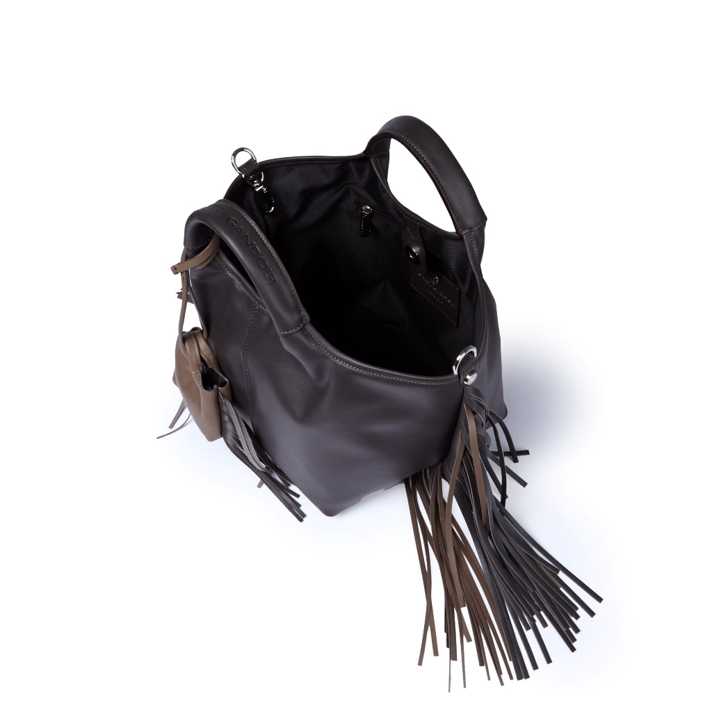 Joy Fringes 5 in 1 borsa in pelle trasformabile con tracolla staccabile e charms porta AirPods