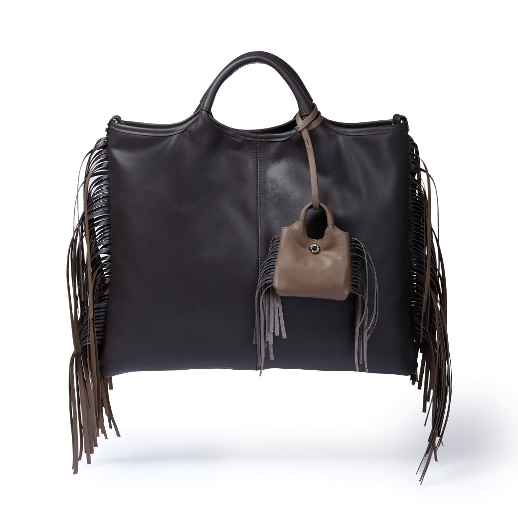Joy Fringes 5 in 1 borsa in pelle trasformabile con tracolla staccabile e charms porta AirPods