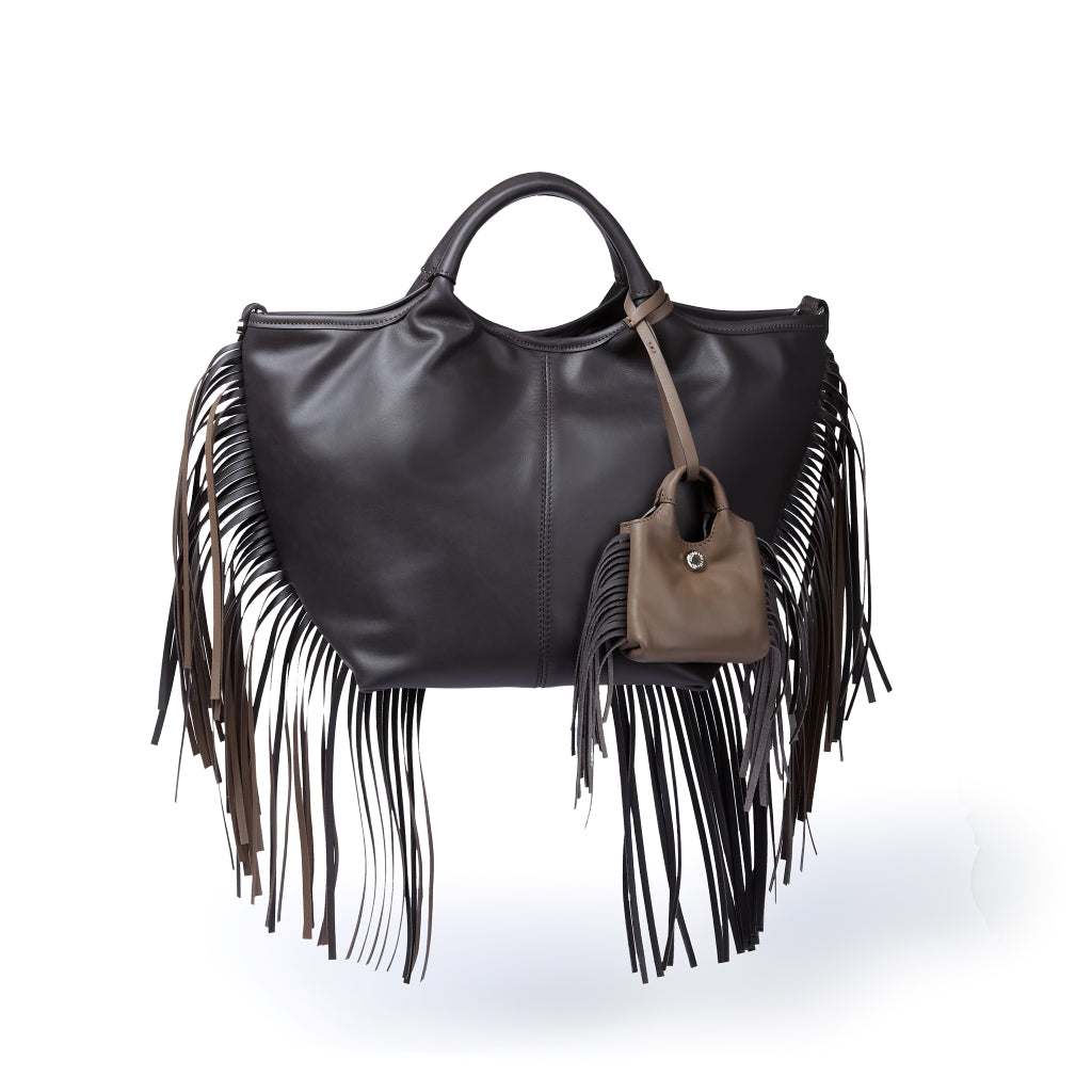 Joy Fringes 5 in 1 borsa in pelle trasformabile con tracolla staccabile e charms porta AirPods