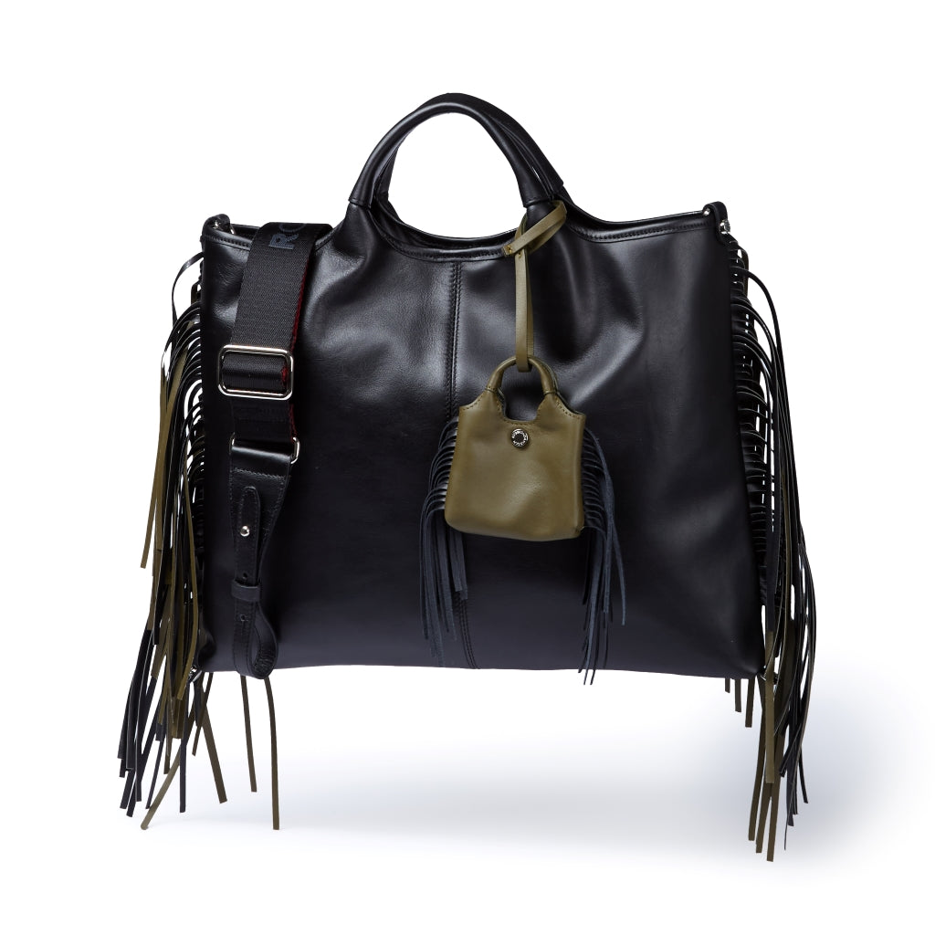 Joy Fringes 5 in 1 borsa in pelle trasformabile con tracolla staccabile e charms porta AirPods
