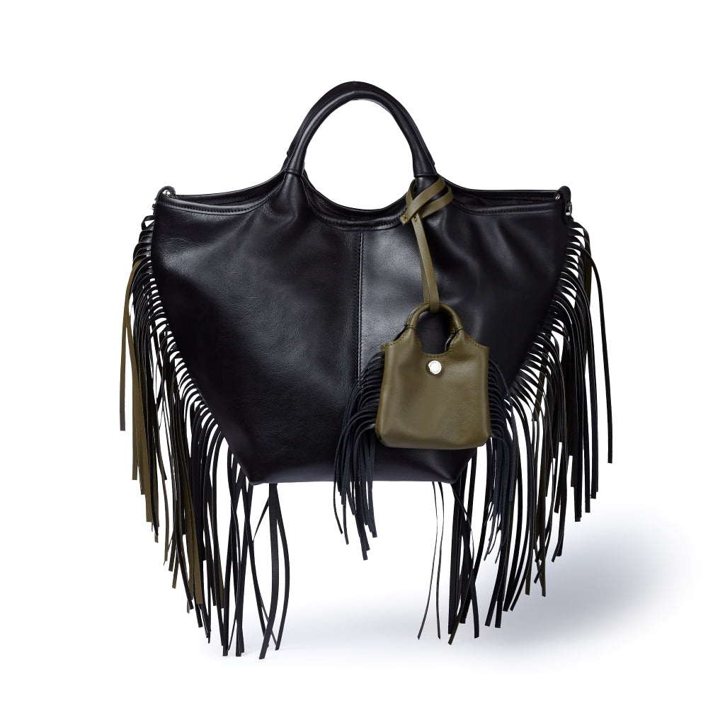 Joy Fringes 5 in 1 borsa in pelle trasformabile con tracolla staccabile e charms porta AirPods