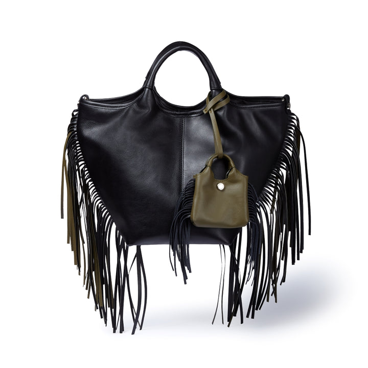 Joy Fringes 5 in 1 borsa in pelle trasformabile con tracolla staccabile e charms porta AirPods