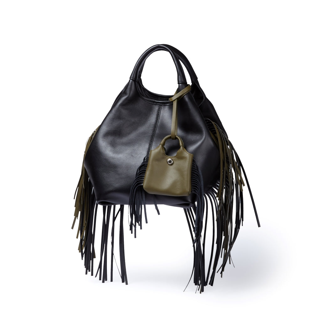 Joy Fringes 5 in 1 borsa in pelle trasformabile con tracolla staccabile e charms porta AirPods
