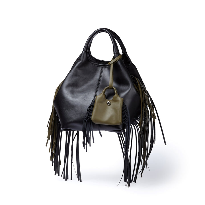 Joy Fringes 5 in 1 borsa in pelle trasformabile con tracolla staccabile e charms porta AirPods