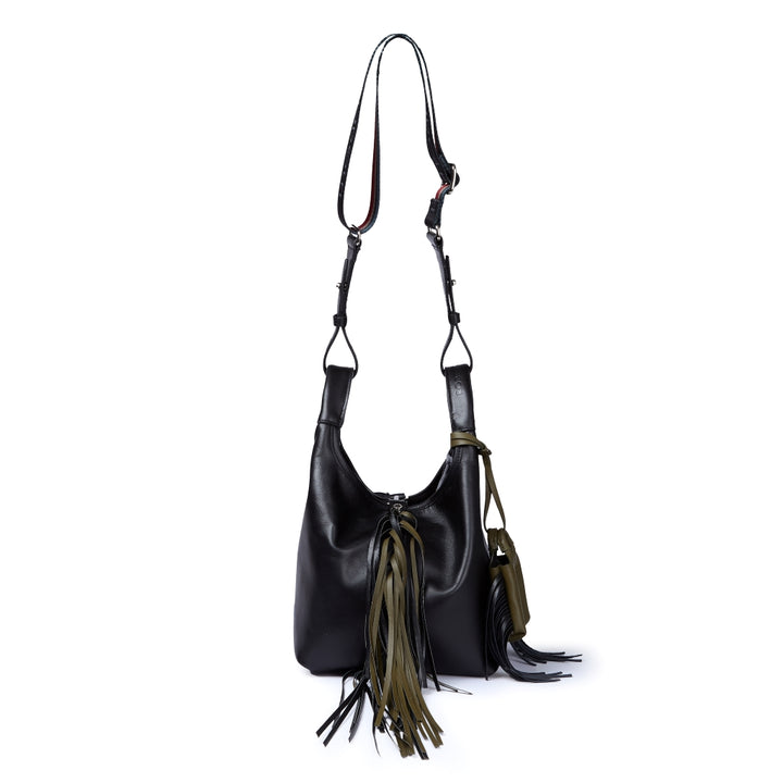 Joy Fringes 5 in 1 borsa in pelle trasformabile con tracolla staccabile e charms porta AirPods