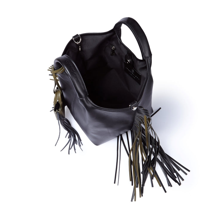 Joy Fringes 5 in 1 borsa in pelle trasformabile con tracolla staccabile e charms porta AirPods