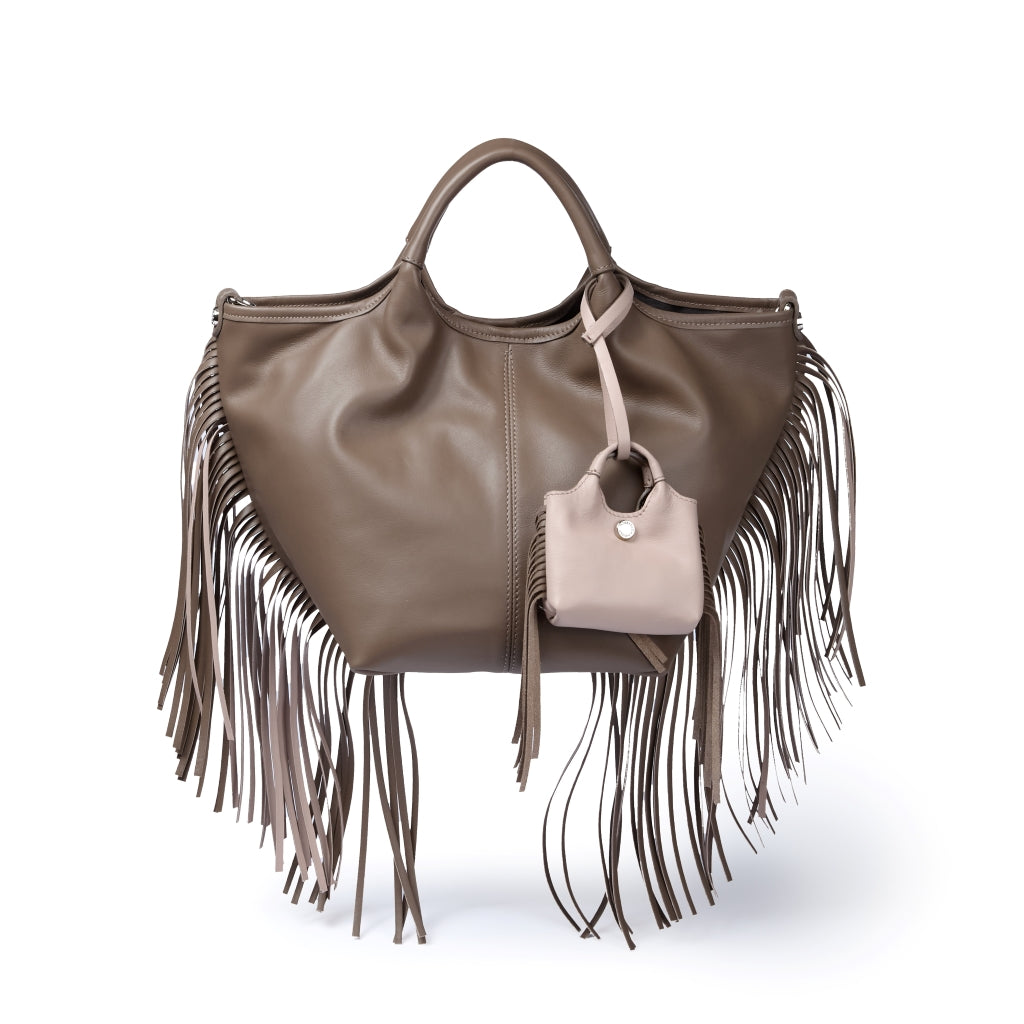 Joy Fringes 5 in 1 borsa in pelle trasformabile con tracolla staccabile e charms porta AirPods