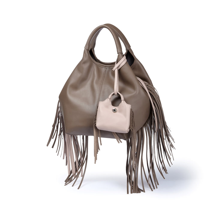 Joy Fringes 5 in 1 borsa in pelle trasformabile con tracolla staccabile e charms porta AirPods