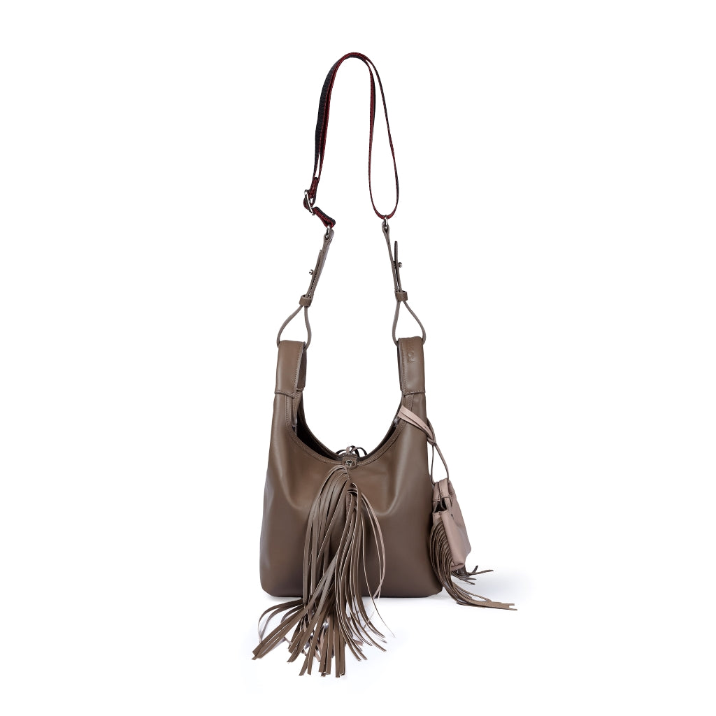 Joy Fringes 5 in 1 borsa in pelle trasformabile con tracolla staccabile e charms porta AirPods