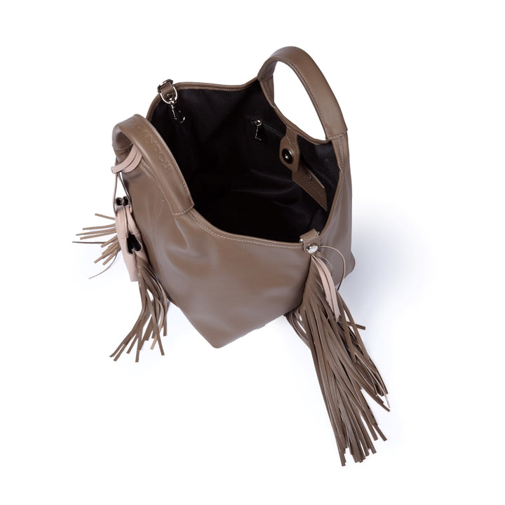 Joy Fringes 5 in 1 borsa in pelle trasformabile con tracolla staccabile e charms porta AirPods