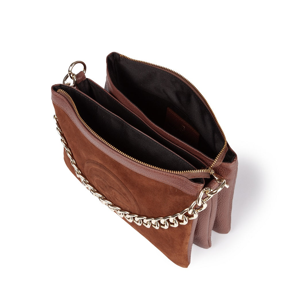 Amina small leather handbag with wrapped tubular handle and detachable shoulder strap
