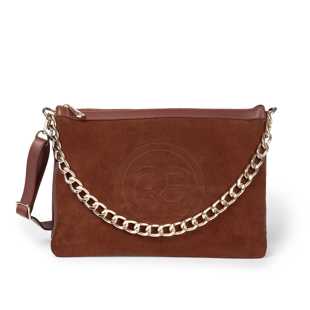 Alice large borsa in camoscio e pelle martellata con tracolla regolabile e staccabile