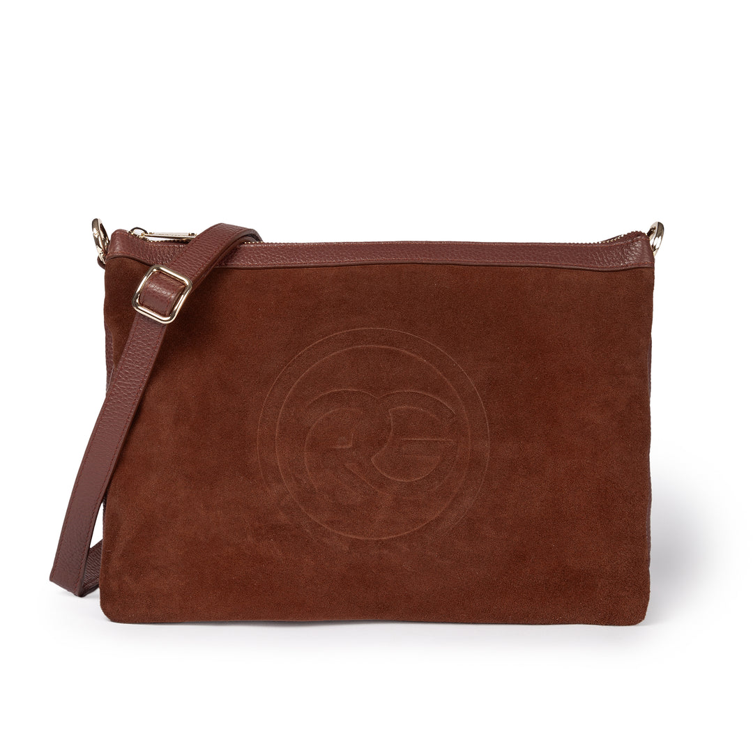 Alice large borsa in camoscio e pelle martellata con tracolla regolabile e staccabile