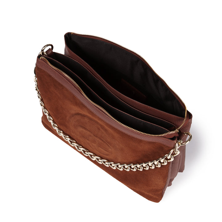 Alice large borsa in camoscio e pelle martellata con tracolla regolabile e staccabile