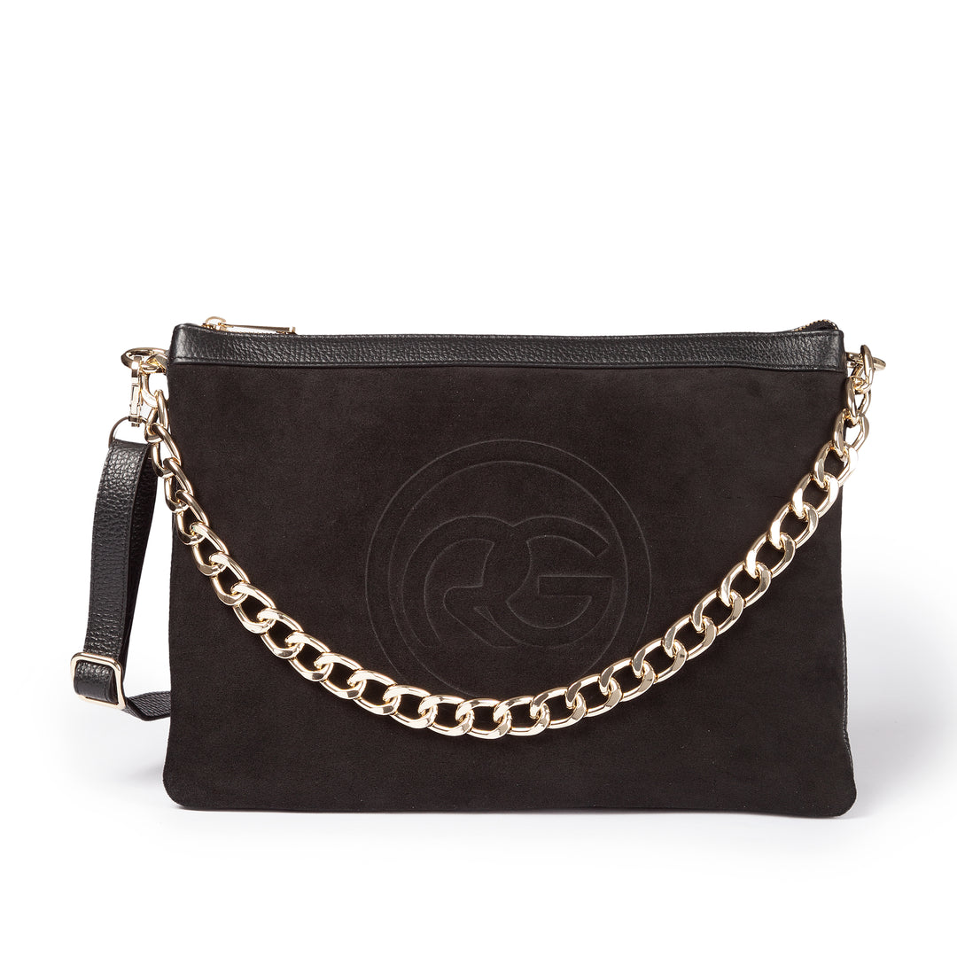 Alice large borsa in camoscio e pelle martellata con tracolla regolabile e staccabile