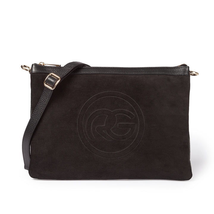 Alice large borsa in camoscio e pelle martellata con tracolla regolabile e staccabile