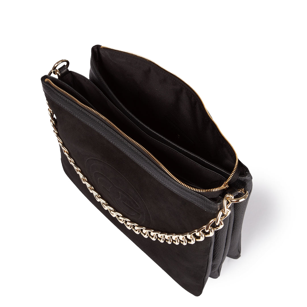 Alice large borsa in camoscio e pelle martellata con tracolla regolabile e staccabile