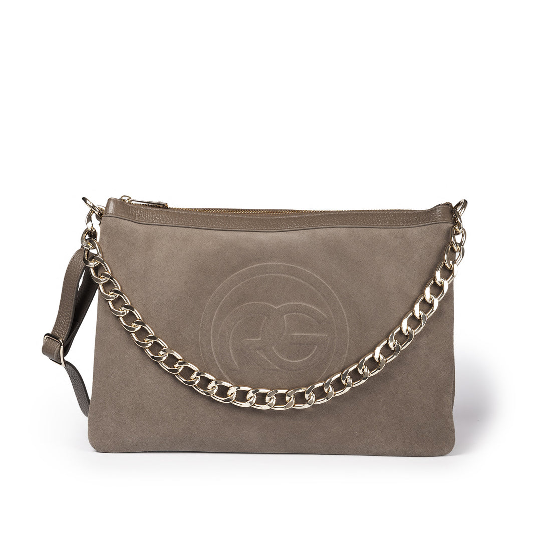 Alice large borsa in camoscio e pelle martellata con tracolla regolabile e staccabile