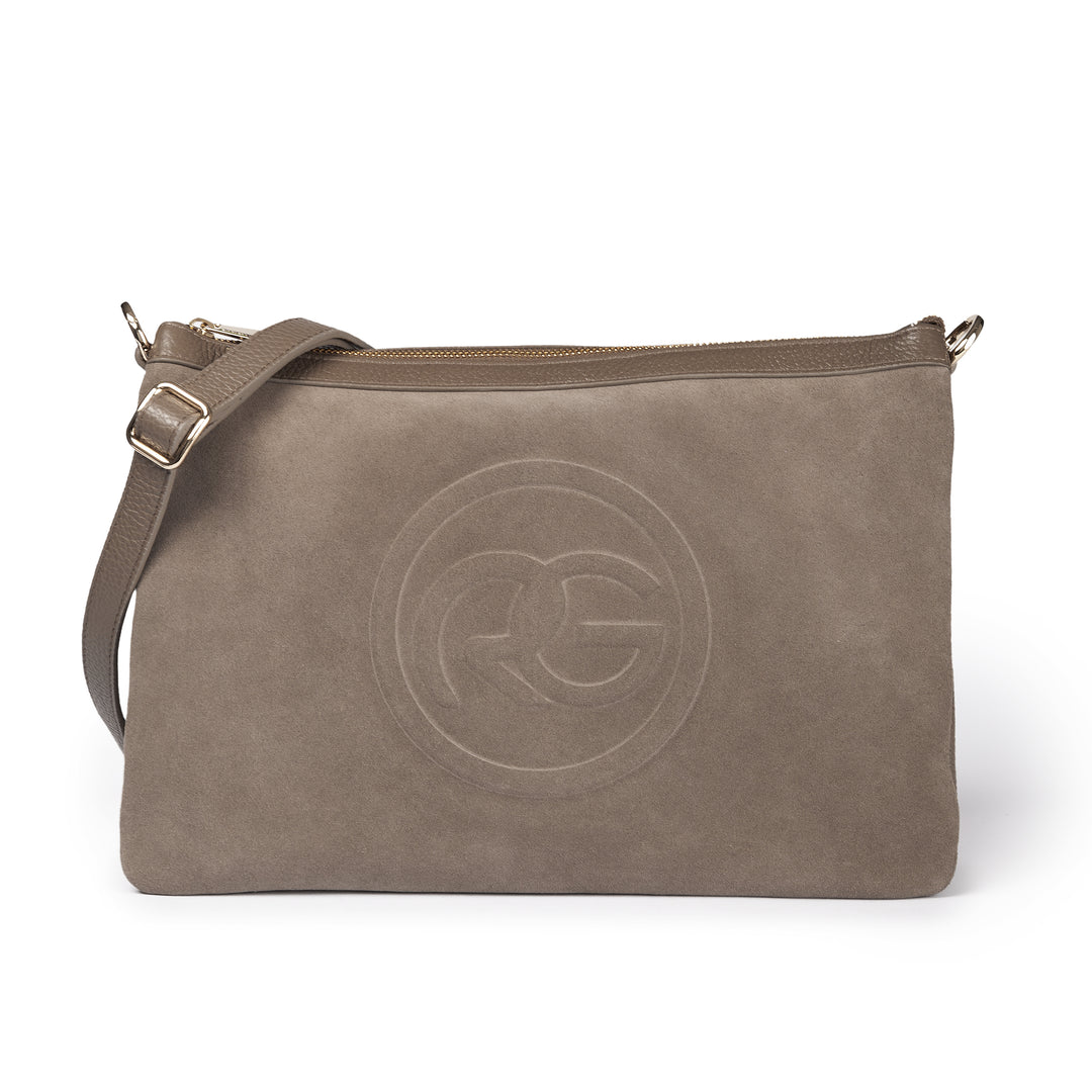 Alice large borsa in camoscio e pelle martellata con tracolla regolabile e staccabile