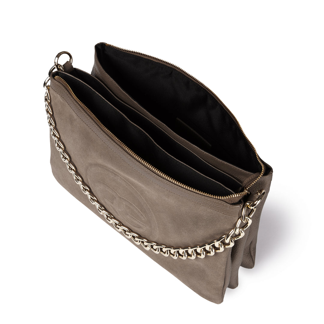 Alice large borsa in camoscio e pelle martellata con tracolla regolabile e staccabile