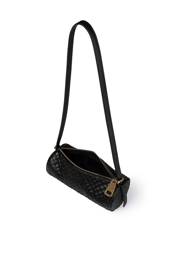 Asia Woven  Borsa a Cilindro in Pelle Stampata con tracolla regolabile