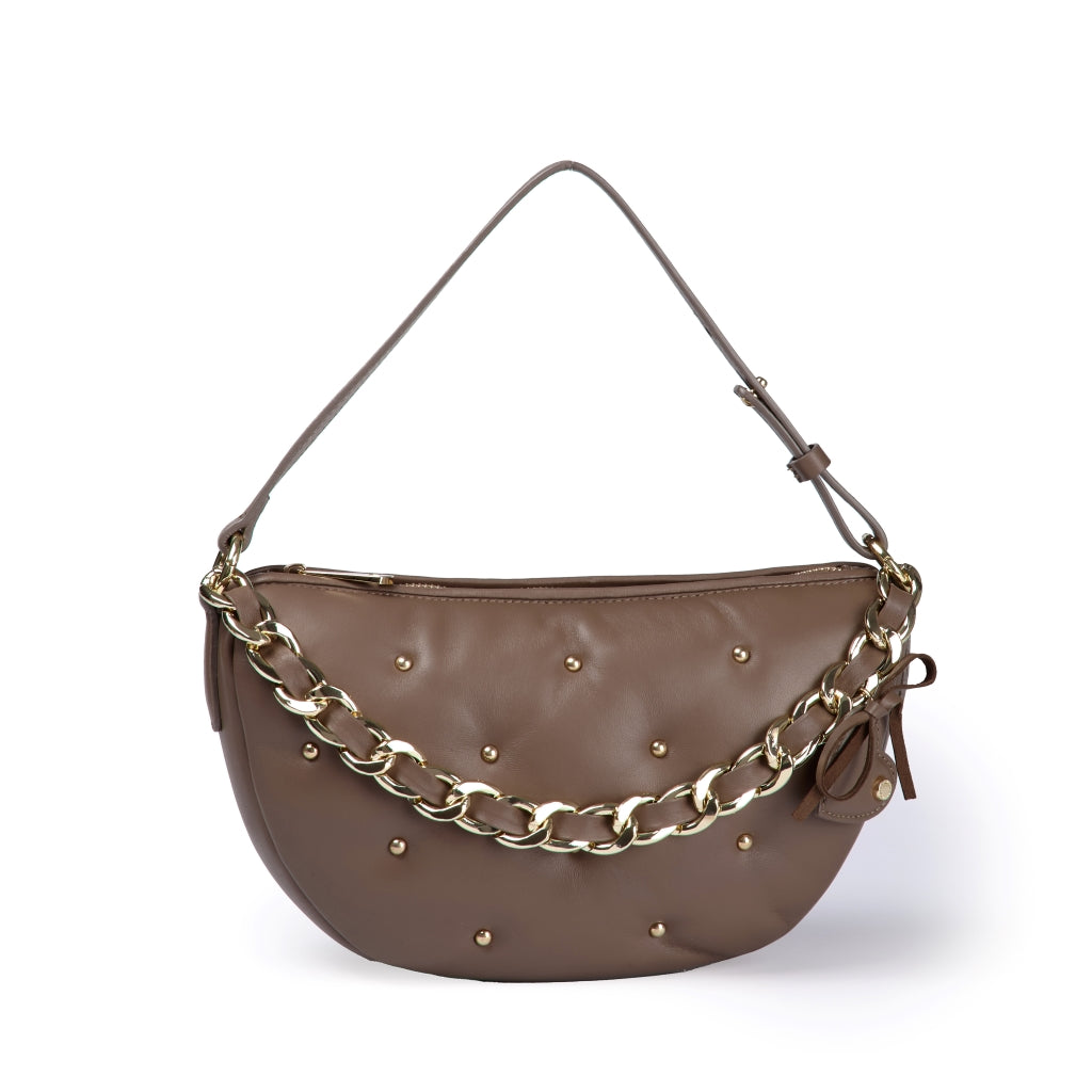 Marika purse in soft nappa with chain shoulder strap and leather sleeve