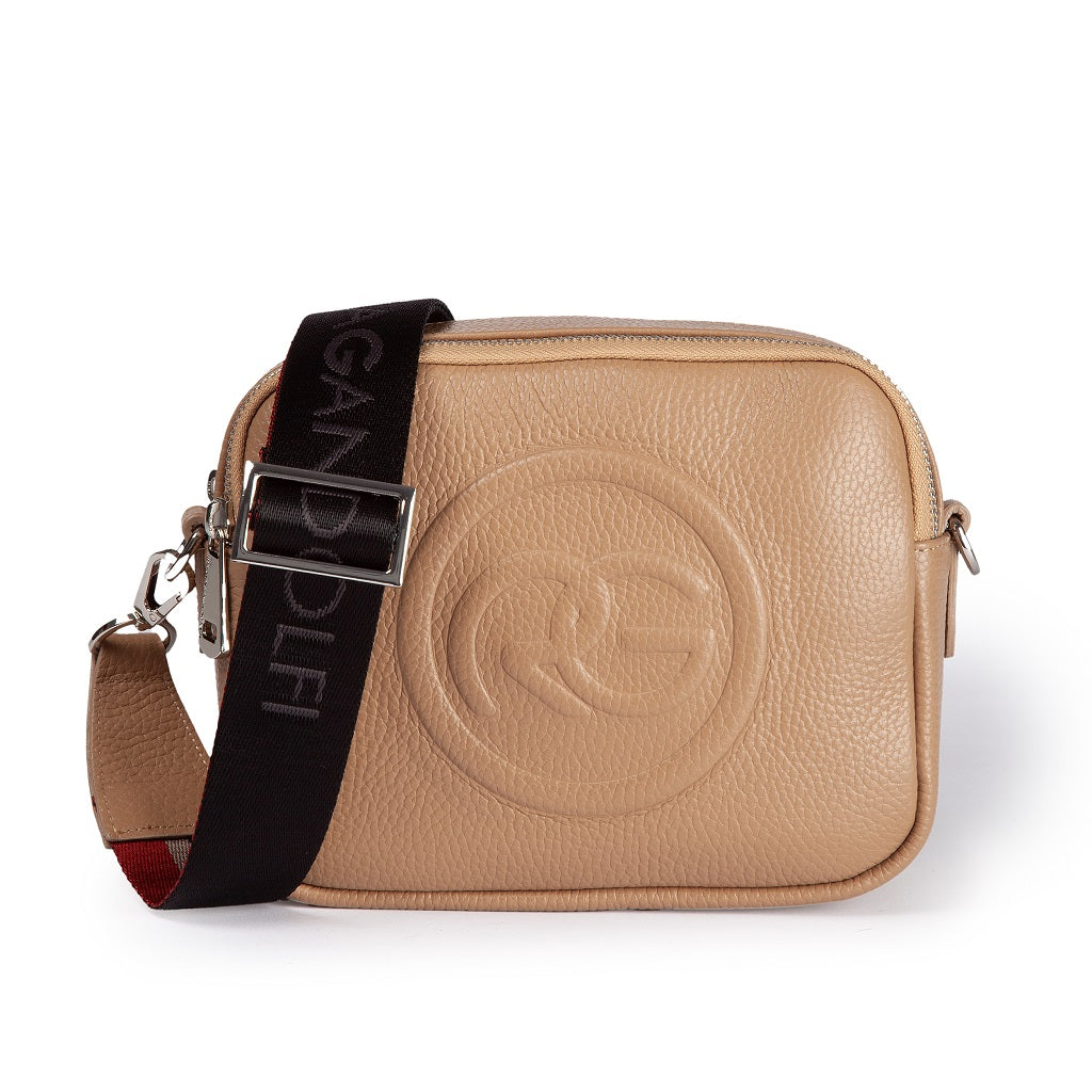 Roberta Pelle camera and leather crossbody with double compartment and detachable shoulder strap