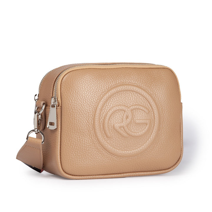Roberta Pelle camera and leather crossbody with double compartment and detachable shoulder strap