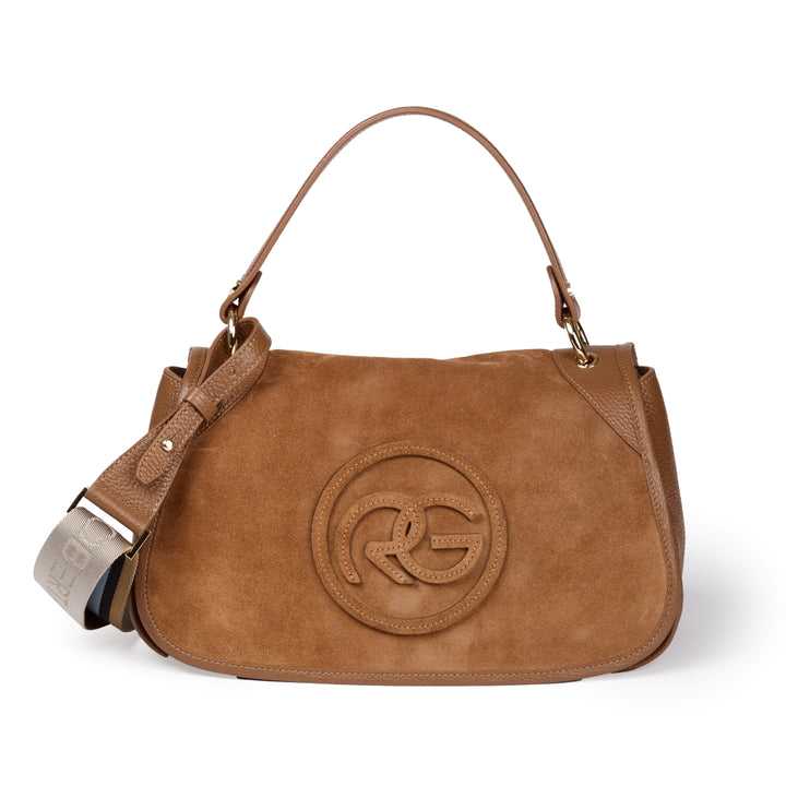 Roberta Suede – Medium Messenger Bag in Suede and Grained Leather with Adjustable Shoulder Strap