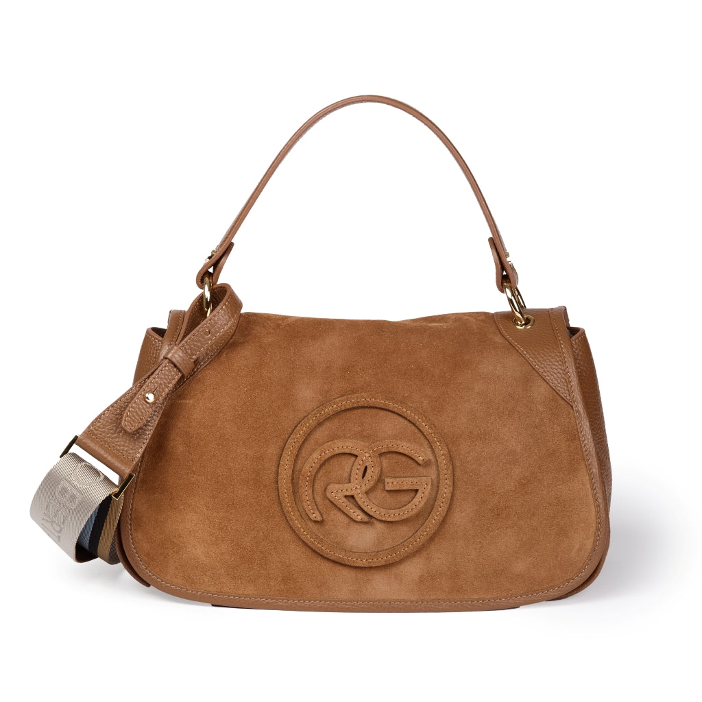 Roberta Suede – Medium Messenger Bag in Suede and Grained Leather with Adjustable Shoulder Strap