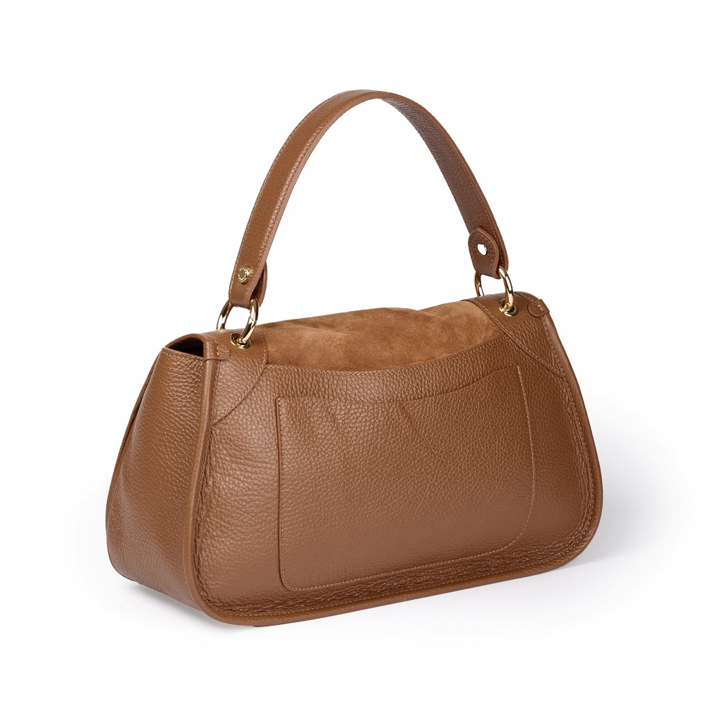 Roberta Suede – Medium Messenger Bag in Suede and Grained Leather with Adjustable Shoulder Strap