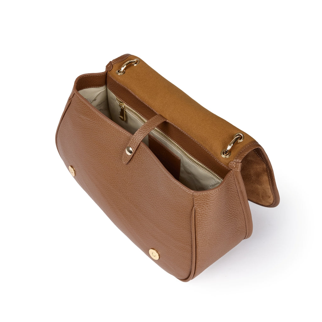Roberta Suede – Medium Messenger Bag in Suede and Grained Leather with Adjustable Shoulder Strap