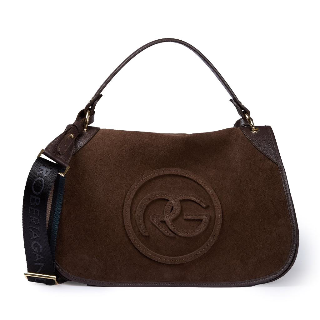 Roberta Suede – Borsa messenger large in camoscio e pelle martellata con tracolla regolabile