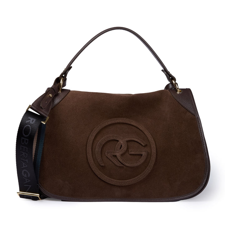 Roberta Suede – Borsa messenger large in camoscio e pelle martellata con tracolla regolabile