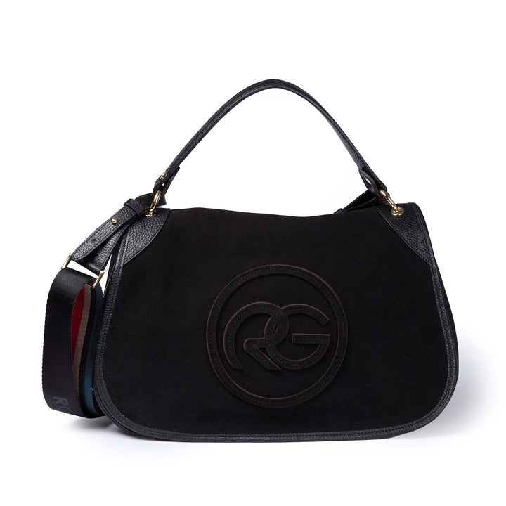Roberta Suede – Borsa messenger large in camoscio e pelle martellata con tracolla regolabile