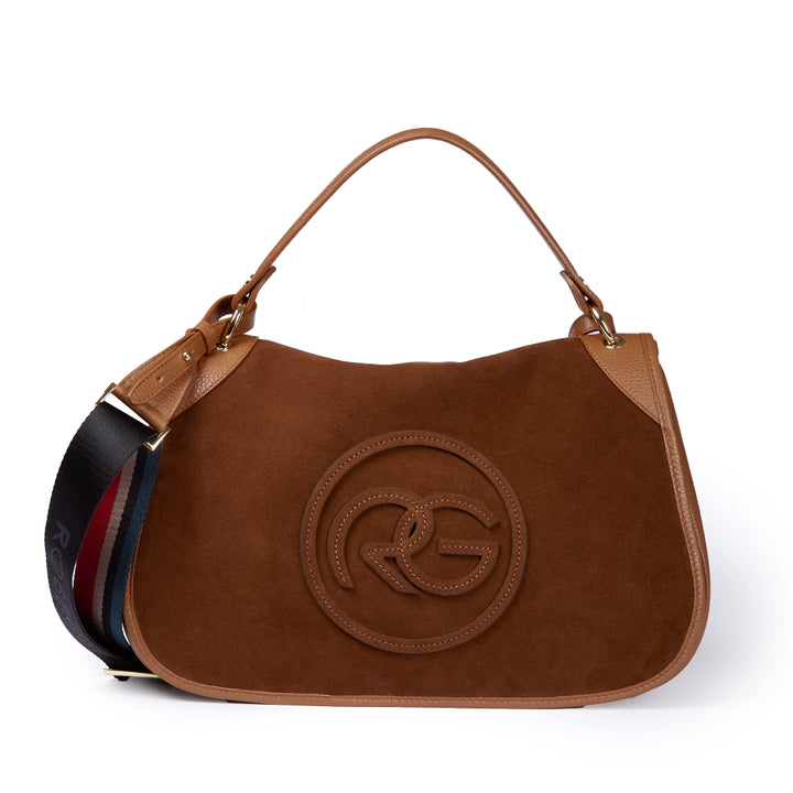 Roberta Suede – Borsa messenger large in camoscio e pelle martellata con tracolla regolabile
