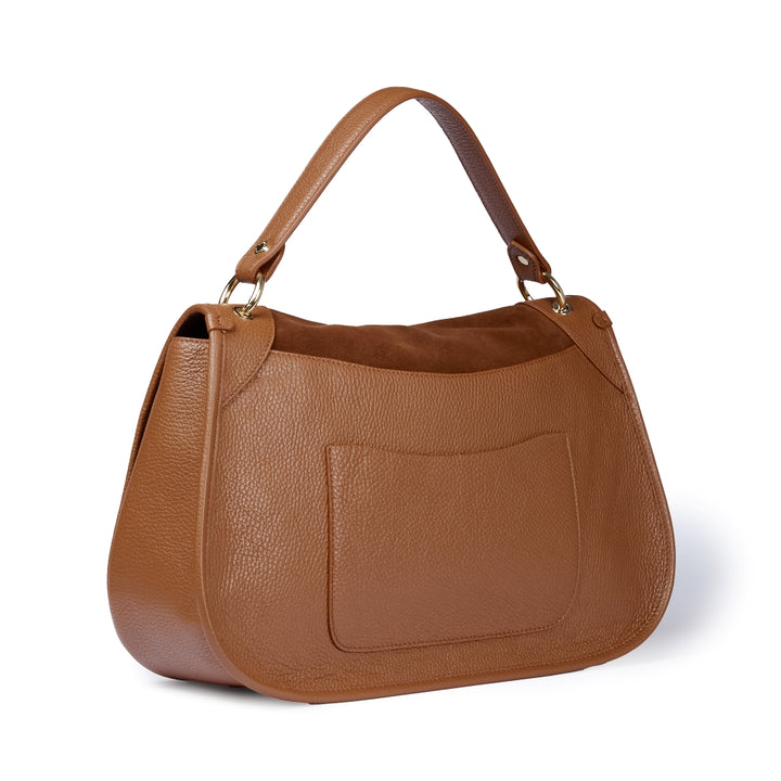 Roberta Suede – Borsa messenger large in camoscio e pelle martellata con tracolla regolabile