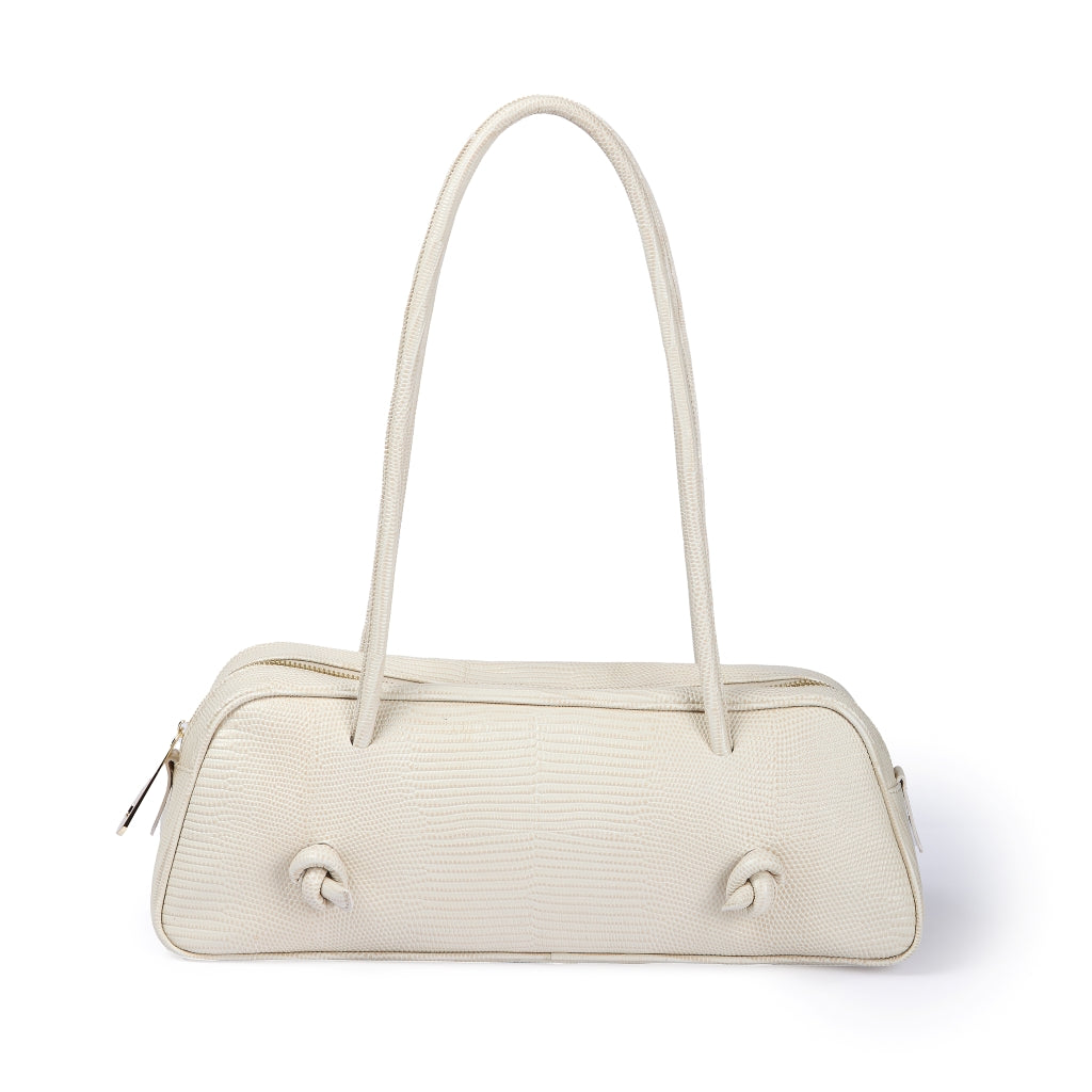 Grace Tejus – Elongated bag in glossy lizard-print calfskin
