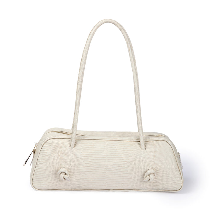 Grace Tejus – Elongated bag in glossy lizard-print calfskin