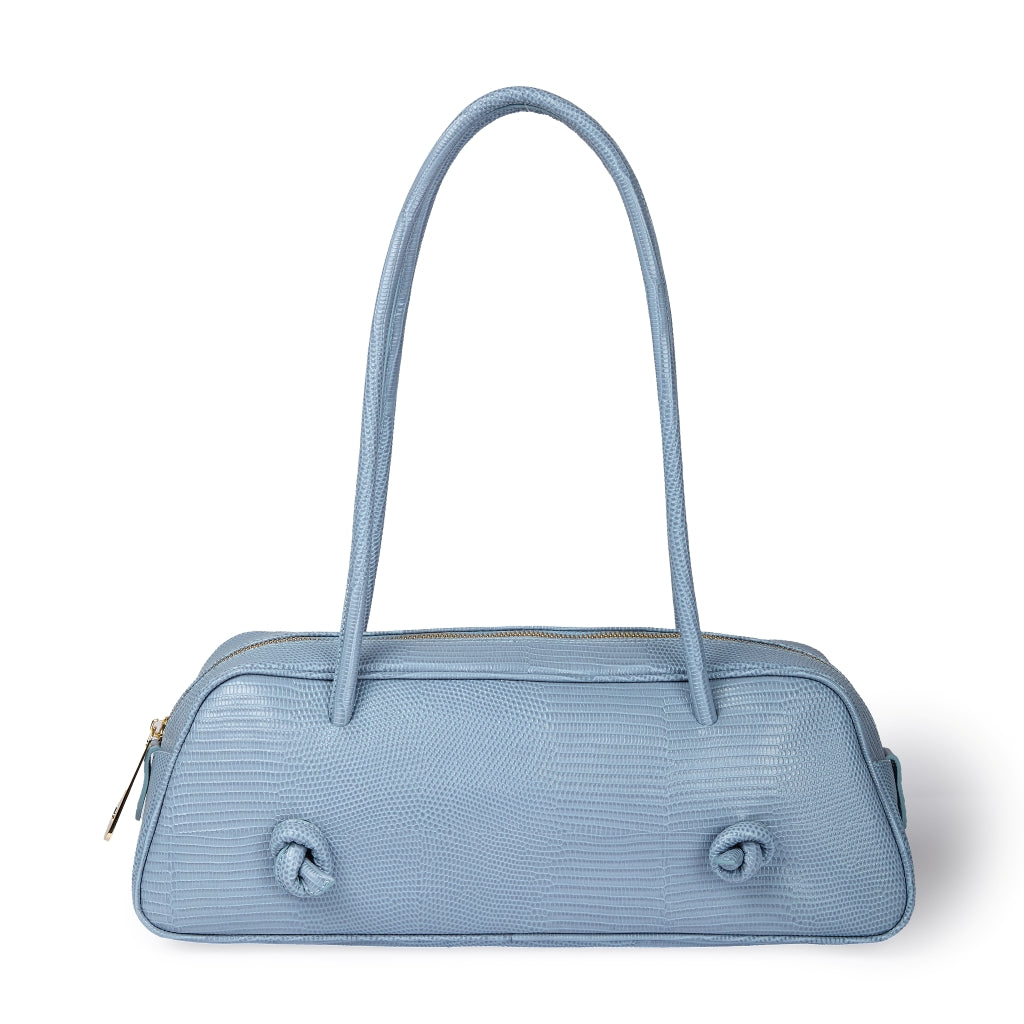 Grace Tejus – Elongated bag in glossy lizard-print calfskin