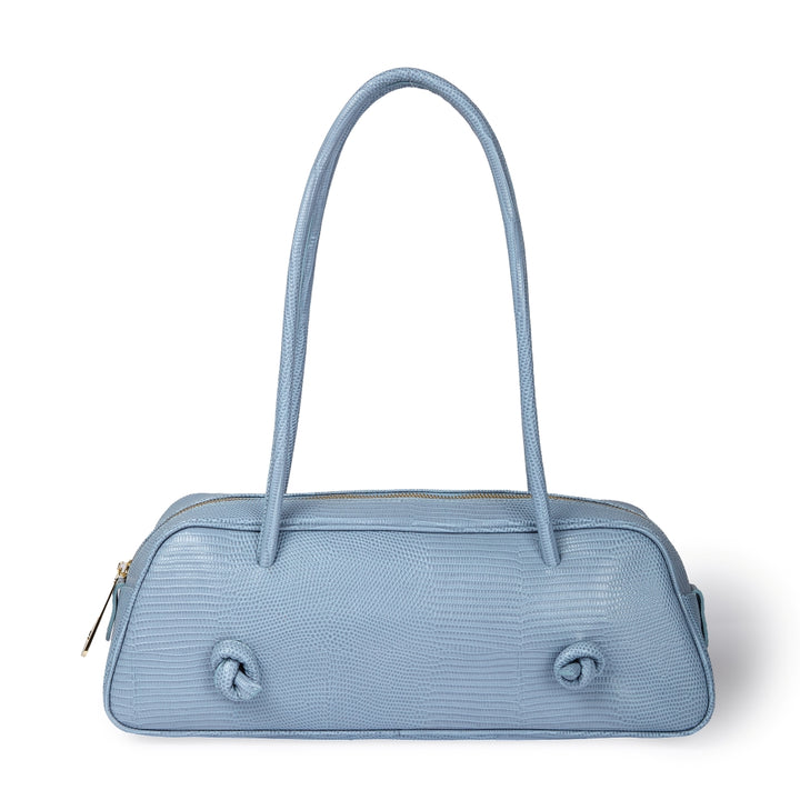 Grace Tejus – Elongated bag in glossy lizard-print calfskin