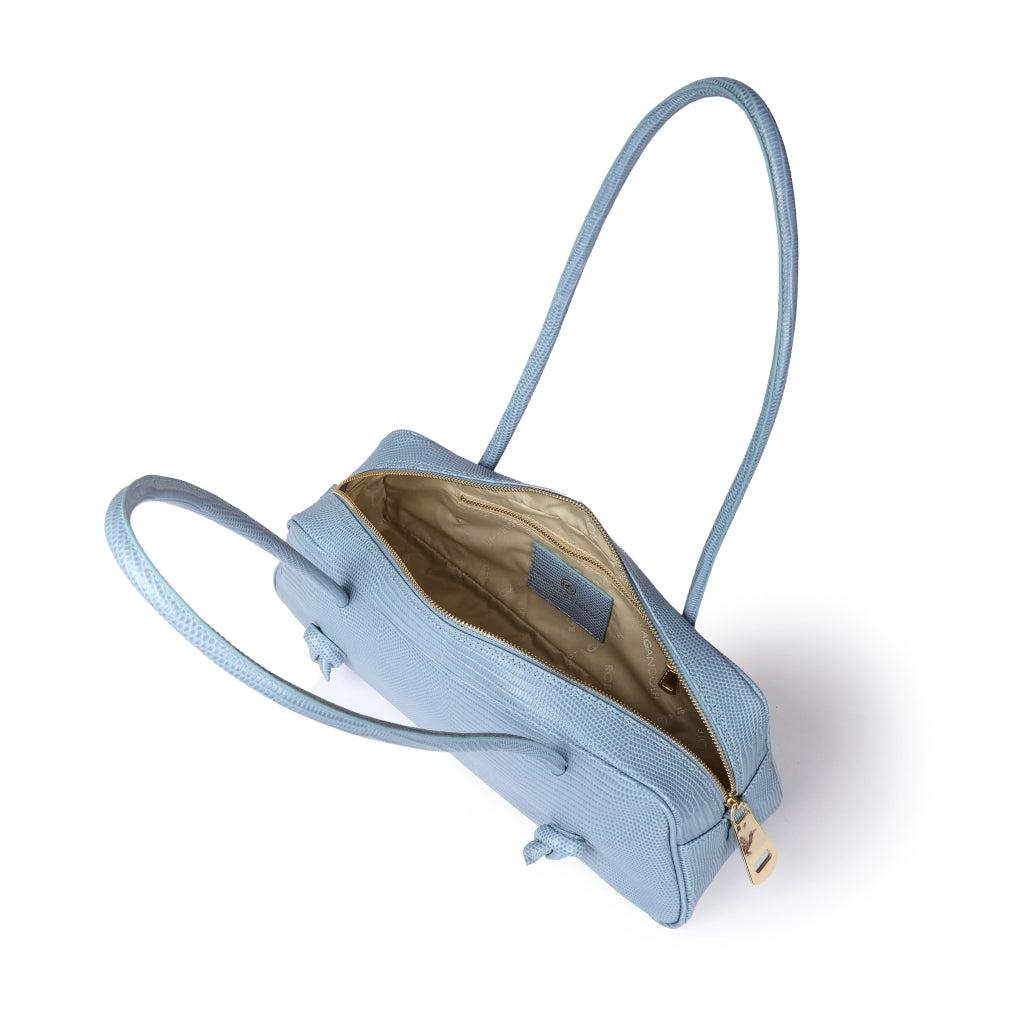 Grace Tejus – Elongated bag in glossy lizard-print calfskin