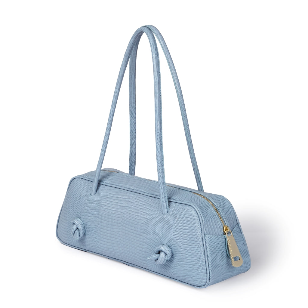 Grace Tejus – Elongated bag in glossy lizard-print calfskin