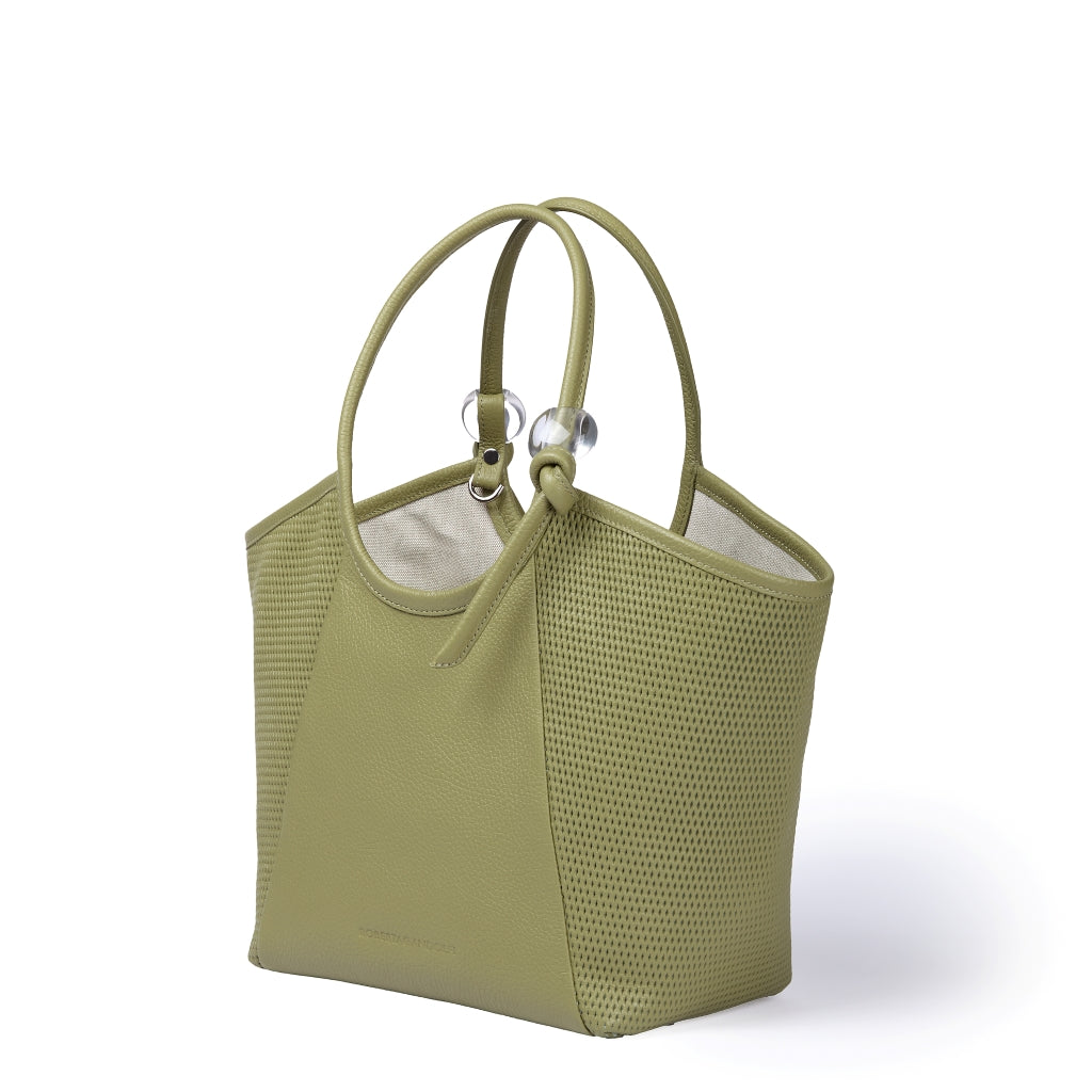 Gaia – Grained and Micro-Perforated Leather Bag with Adjustable Handles and Internal Divider