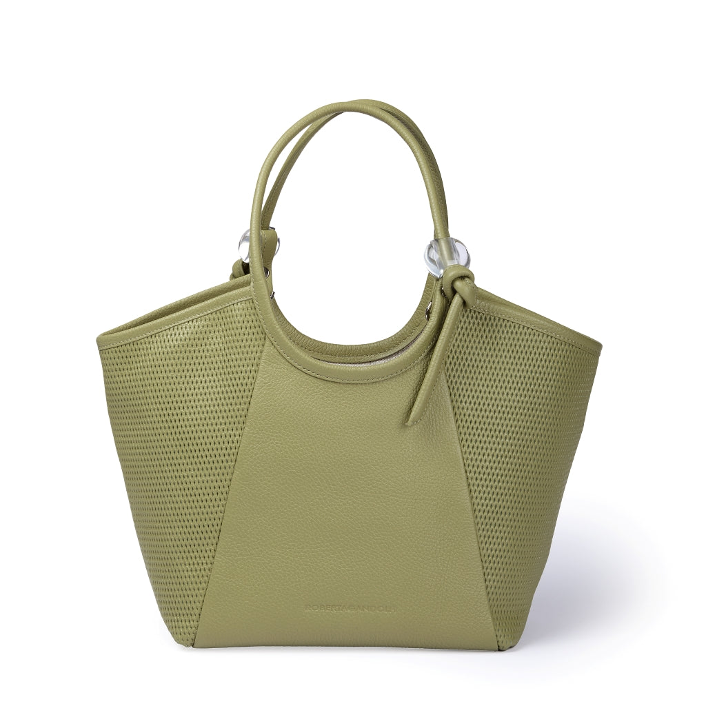 Gaia – Grained and Micro-Perforated Leather Bag with Adjustable Handles and Internal Divider