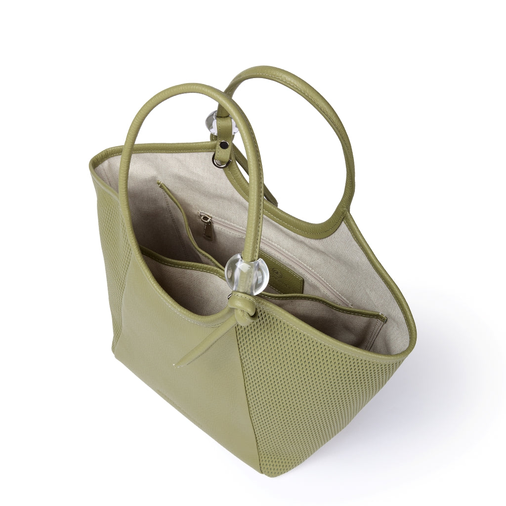 Gaia – Grained and Micro-Perforated Leather Bag with Adjustable Handles and Internal Divider