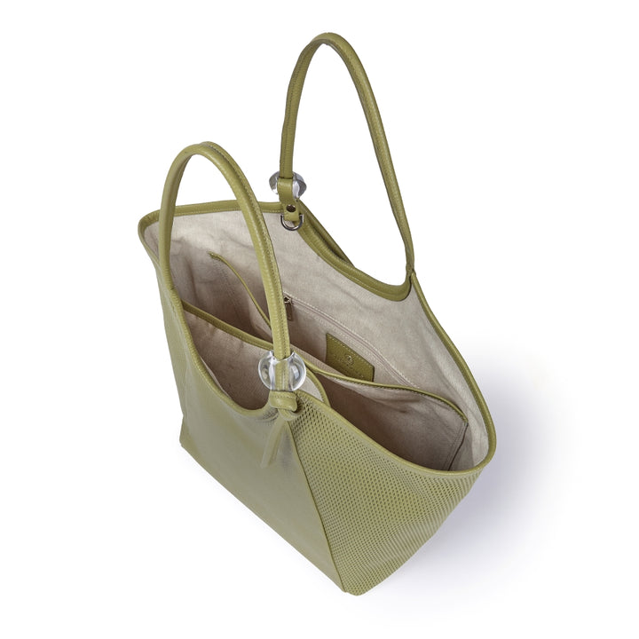 Gaia Shopper borsa in pelle martellata e microforata con manici regolabili e tramezza interna