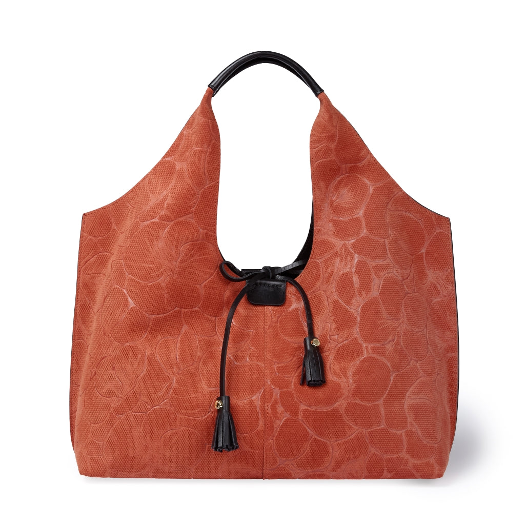 Viola Suede Shopping in pelle scamosciata con stampa floreale