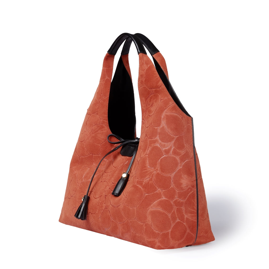 Viola Suede Shopping in pelle scamosciata con stampa floreale